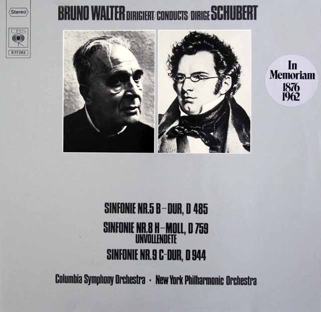 ワルターのシューベルト/交響曲「未完成」「ザ・グレイト」ほか　独CBS　3432　LP レコード